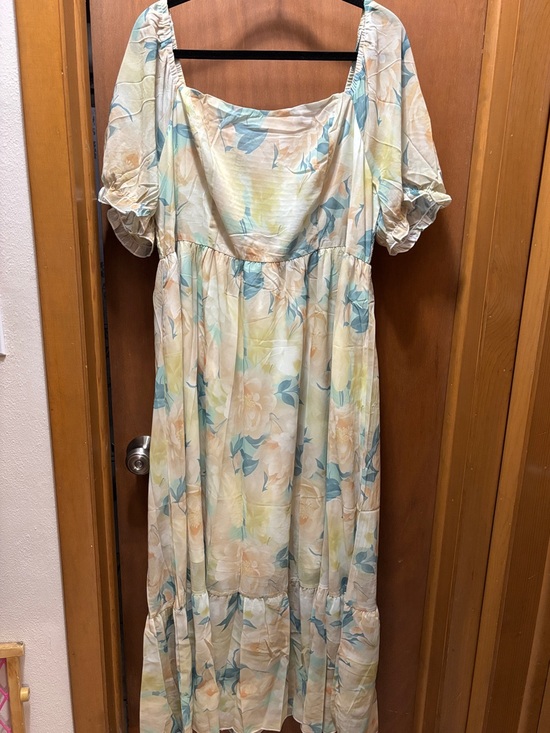 Dresses & Skirts - Smocked Puff-Sleeve Floral Maxi Dress in Pastel Yellow and Blue